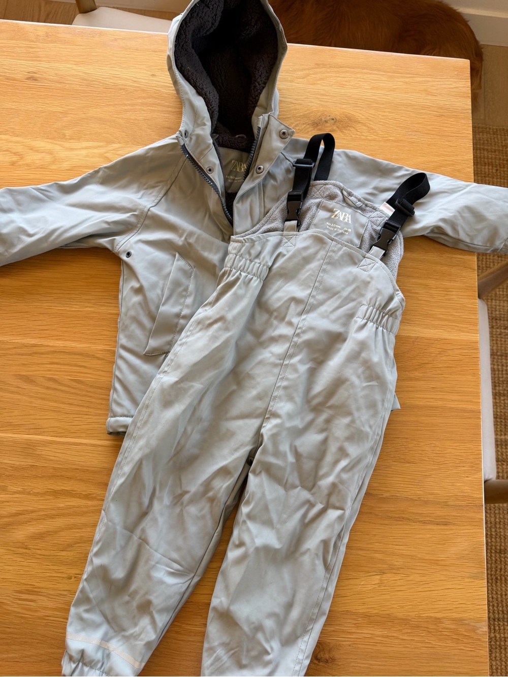 Zara Kids Light Gray Rain Jacket and overalls